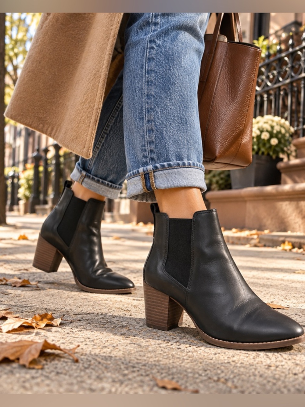 Madewell Black Leather Chelsea Ankle Boots Block Heel Booties Sz 6.5